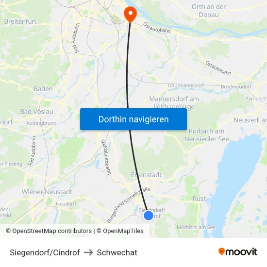 Siegendorf/Cindrof to Schwechat map