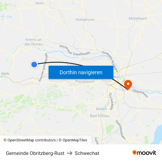 Gemeinde Obritzberg-Rust to Schwechat map