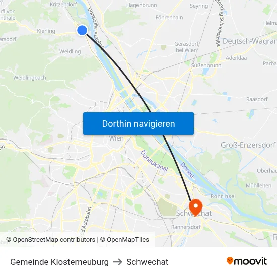 Gemeinde Klosterneuburg to Schwechat map