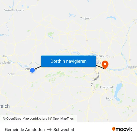 Gemeinde Amstetten to Schwechat map