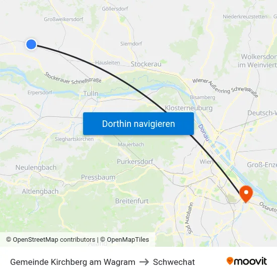 Gemeinde Kirchberg am Wagram to Schwechat map