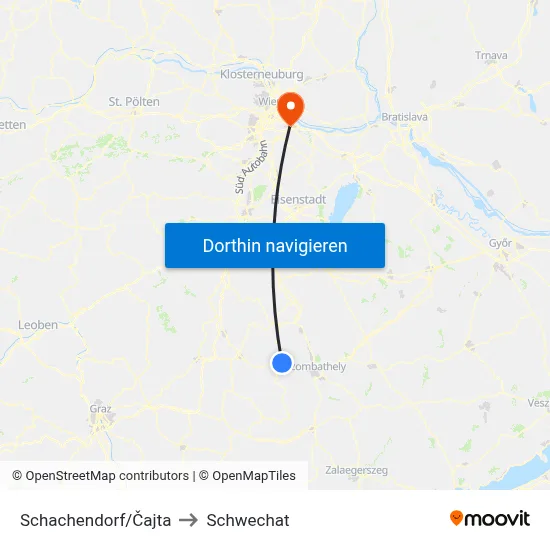 Schachendorf/Čajta to Schwechat map