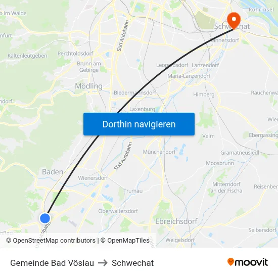 Gemeinde Bad Vöslau to Schwechat map