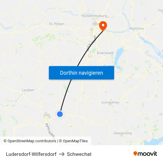 Ludersdorf-Wilfersdorf to Schwechat map