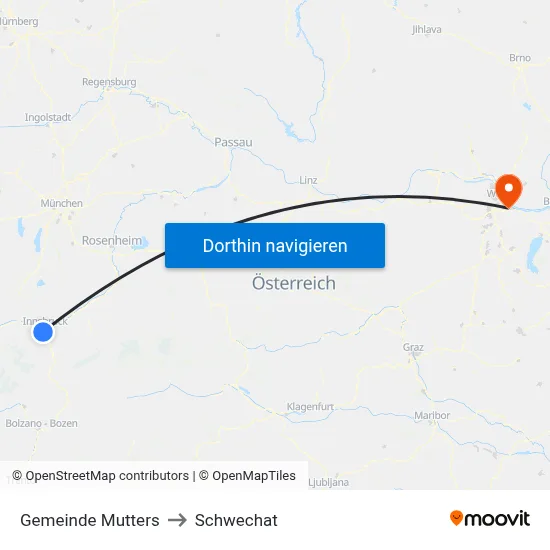 Gemeinde Mutters to Schwechat map