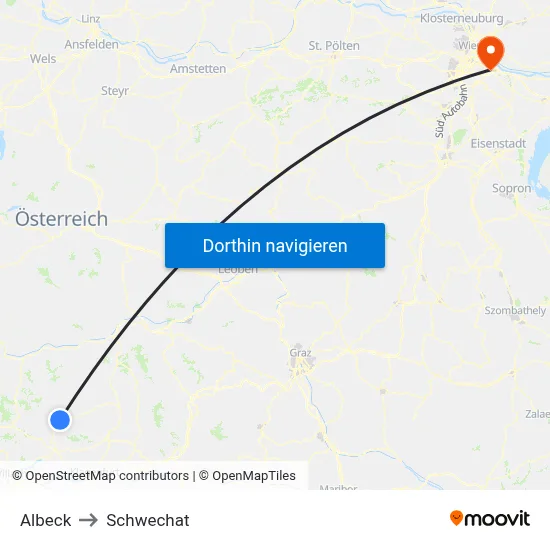Albeck to Schwechat map