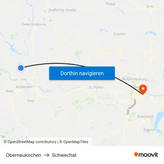 Oberneukirchen to Schwechat map