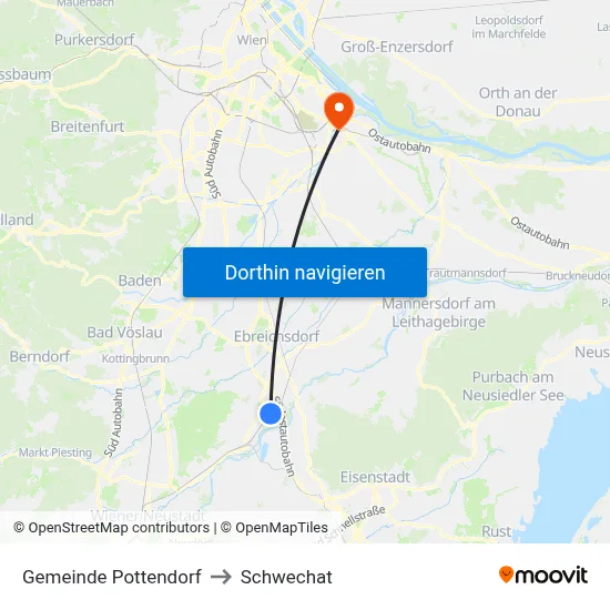 Gemeinde Pottendorf to Schwechat map