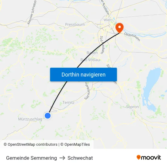 Gemeinde Semmering to Schwechat map