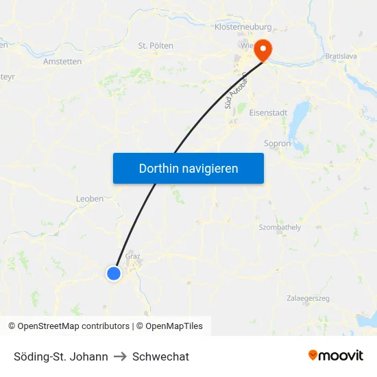 Söding-St. Johann to Schwechat map