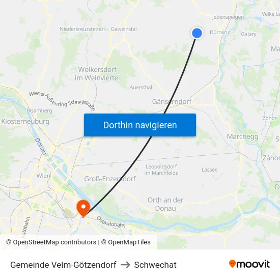Gemeinde Velm-Götzendorf to Schwechat map