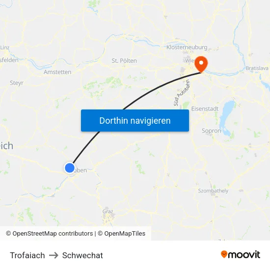Trofaiach to Schwechat map