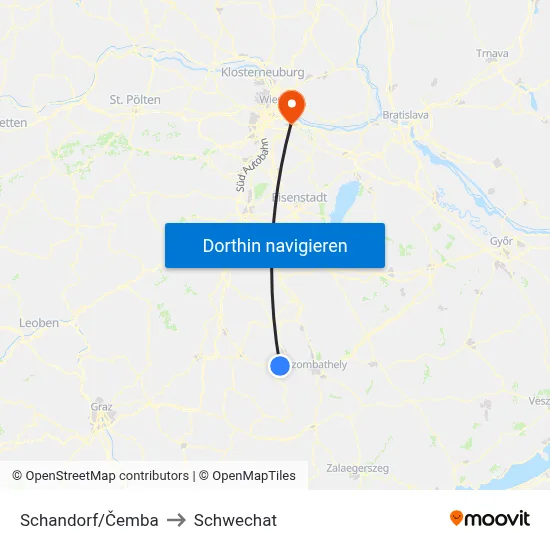 Schandorf/Čemba to Schwechat map