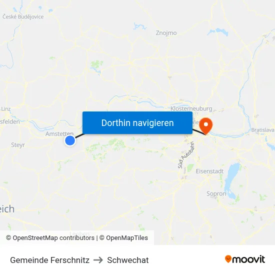 Gemeinde Ferschnitz to Schwechat map