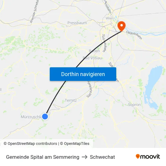 Gemeinde Spital am Semmering to Schwechat map