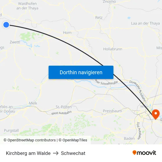 Kirchberg am Walde to Schwechat map