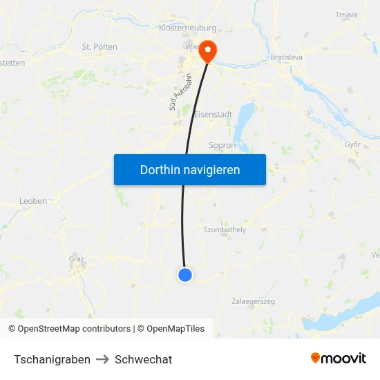 Tschanigraben to Schwechat map