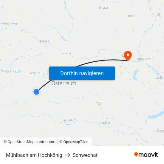 Mühlbach am Hochkönig to Schwechat map