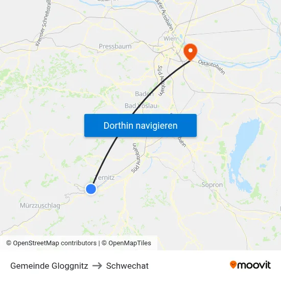 Gemeinde Gloggnitz to Schwechat map