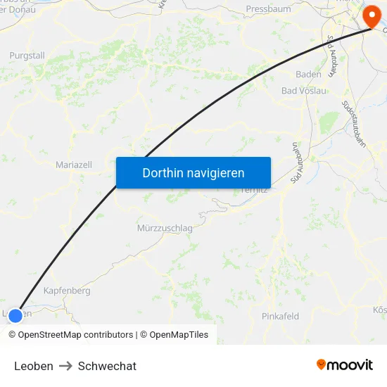Leoben to Schwechat map