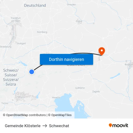 Gemeinde Klösterle to Schwechat map