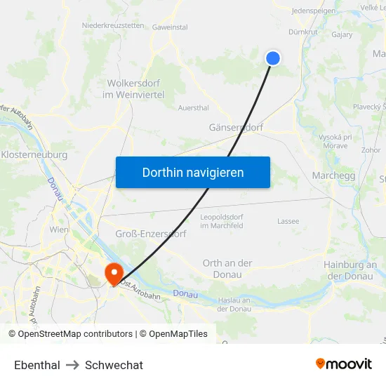 Ebenthal to Schwechat map