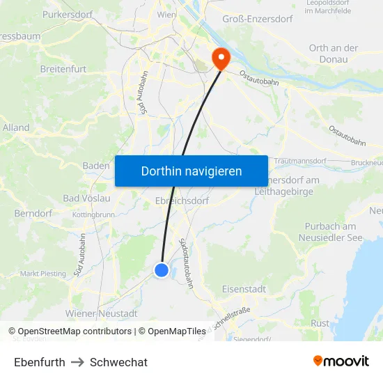 Ebenfurth to Schwechat map