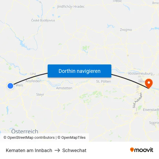 Kematen am Innbach to Schwechat map