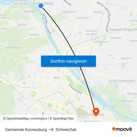 Gemeinde Korneuburg to Schwechat map