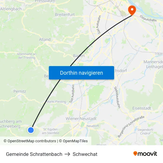 Gemeinde Schrattenbach to Schwechat map