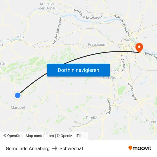 Gemeinde Annaberg to Schwechat map