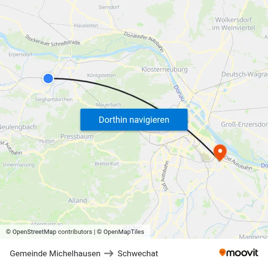 Gemeinde Michelhausen to Schwechat map