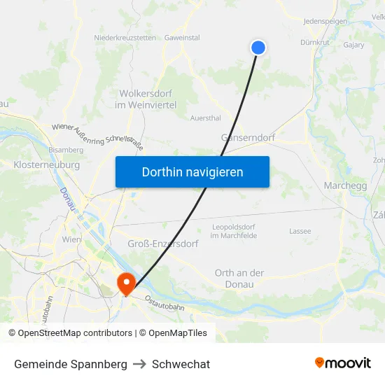 Gemeinde Spannberg to Schwechat map