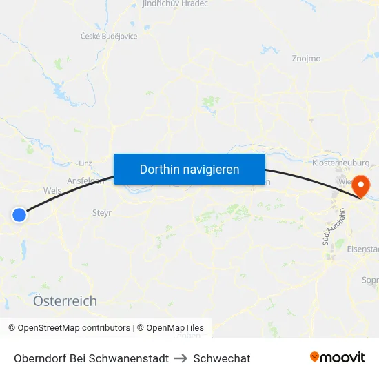 Oberndorf Bei Schwanenstadt to Schwechat map