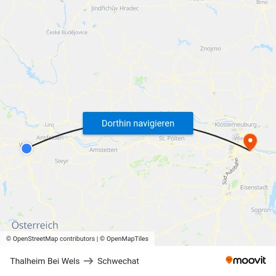 Thalheim Bei Wels to Schwechat map