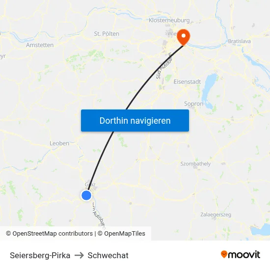 Seiersberg-Pirka to Schwechat map