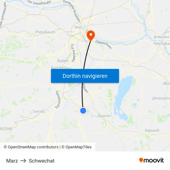 Marz to Schwechat map