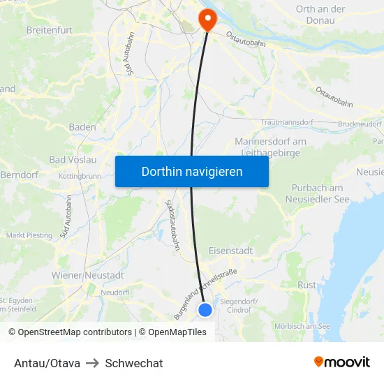 Antau/Otava to Schwechat map