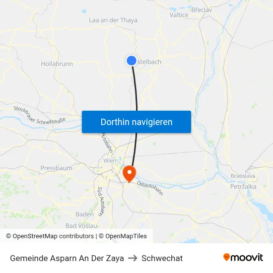 Gemeinde Asparn An Der Zaya to Schwechat map