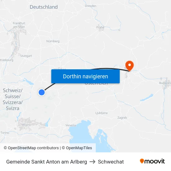Gemeinde Sankt Anton am Arlberg to Schwechat map