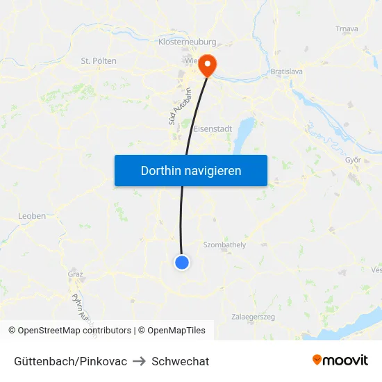 Güttenbach/Pinkovac to Schwechat map