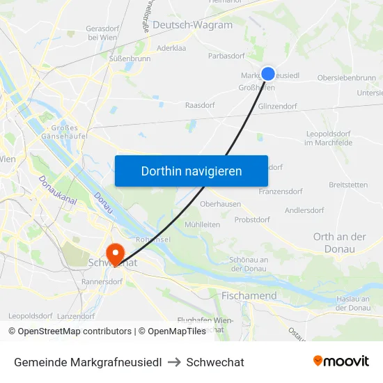 Gemeinde Markgrafneusiedl to Schwechat map