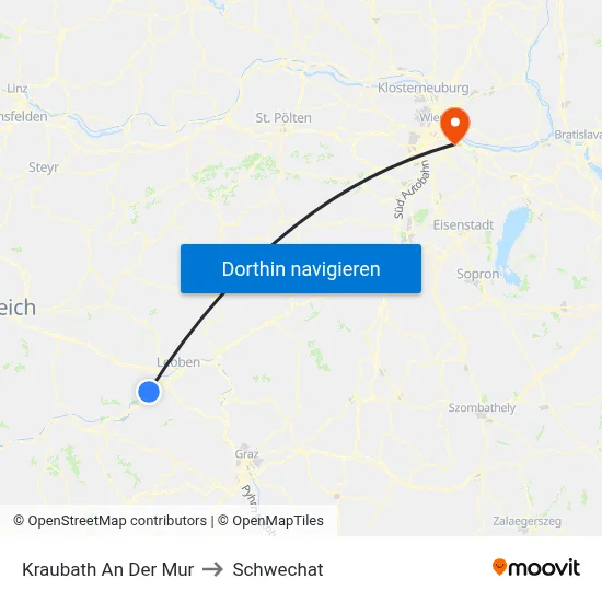 Kraubath An Der Mur to Schwechat map