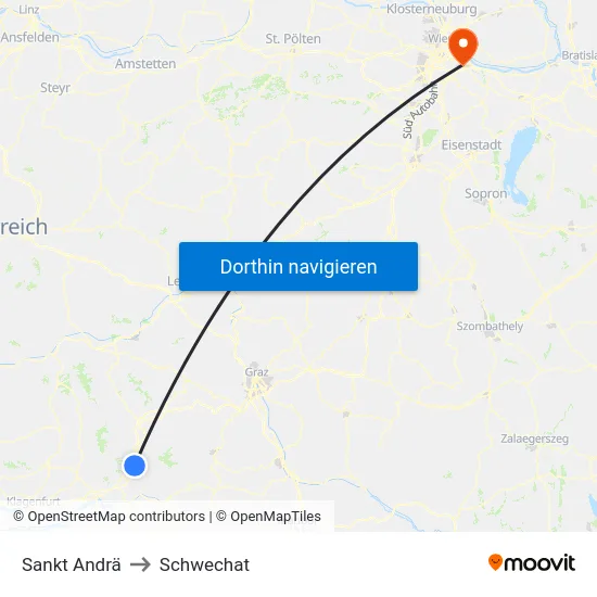 Sankt Andrä to Schwechat map