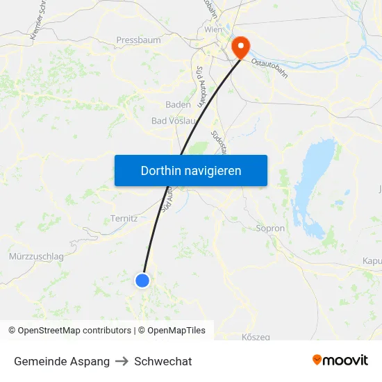 Gemeinde Aspang to Schwechat map
