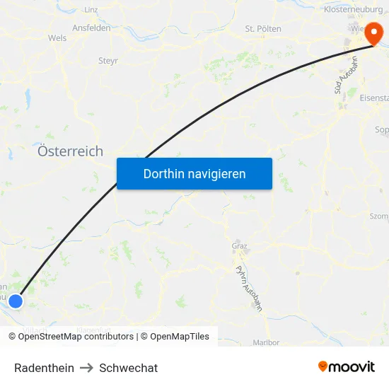 Radenthein to Schwechat map