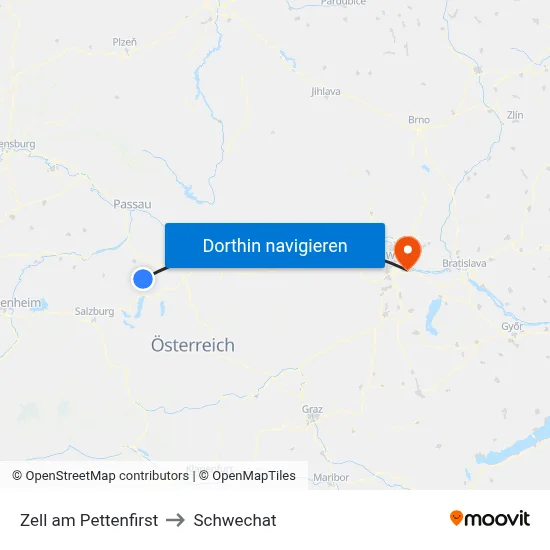 Zell am Pettenfirst to Schwechat map