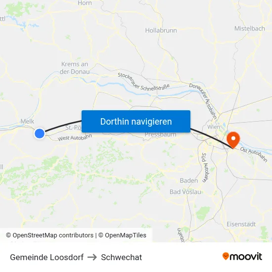 Gemeinde Loosdorf to Schwechat map