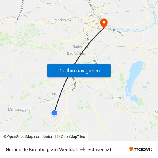 Gemeinde Kirchberg am Wechsel to Schwechat map