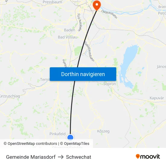 Gemeinde Mariasdorf to Schwechat map